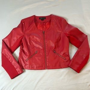 Bagatelle Red Faux Leather Zip-Up fitted Jacket Top
